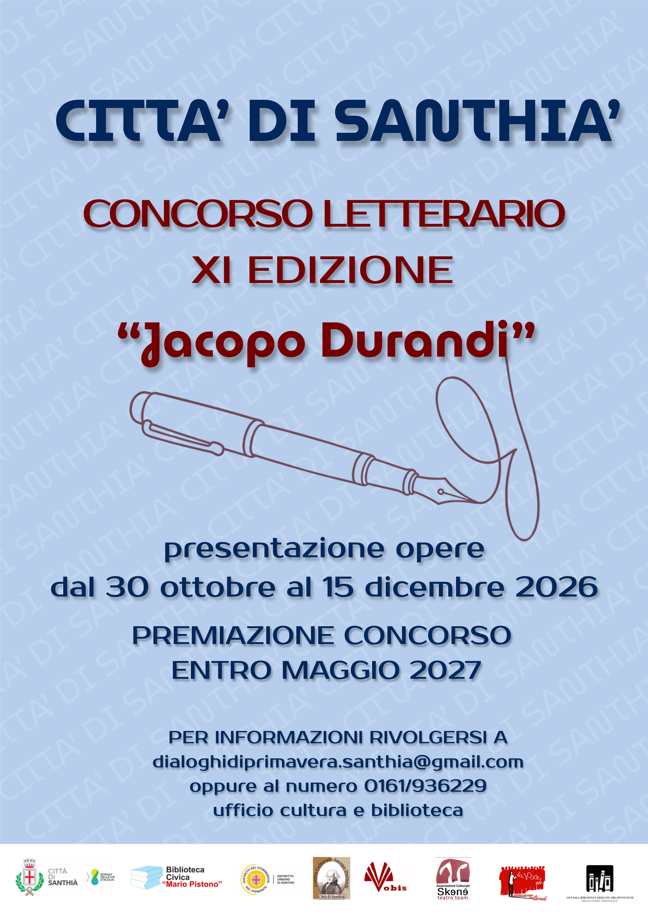 Concorso Letterario Città di Santhià
JACOPO DURANDI  XI Edizione