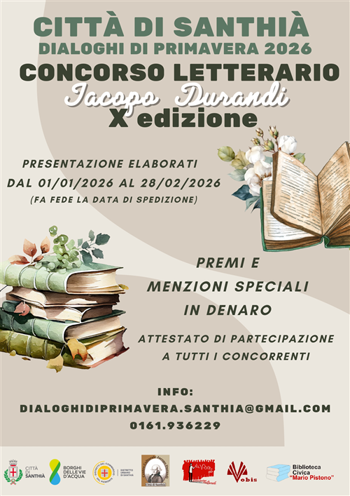 Concorso Letterario Jacopo Durandi 2026 - X edizione